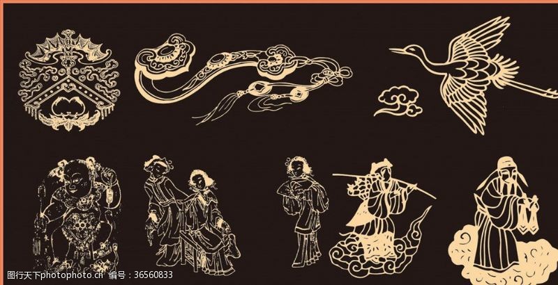 古典装饰画传统图案神仙人物仙鹤
