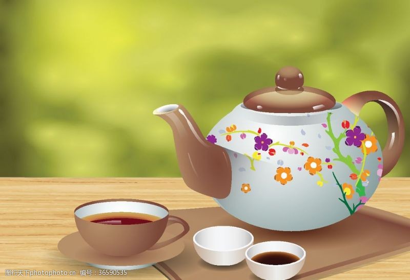 手绘矢量咖啡杯茶壶