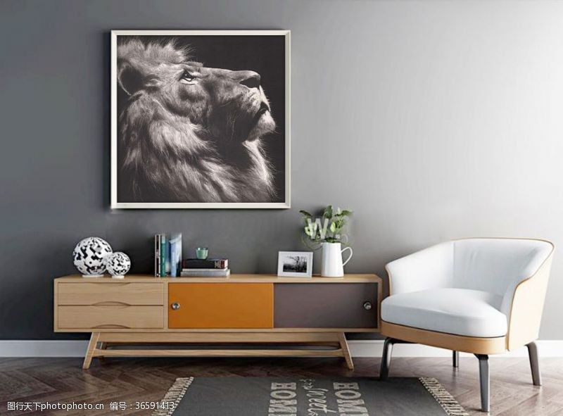 意境背景墙装饰画狮子