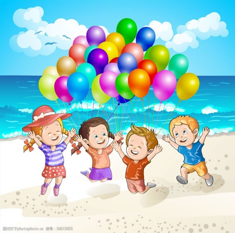 彩球蓝天海滩气球