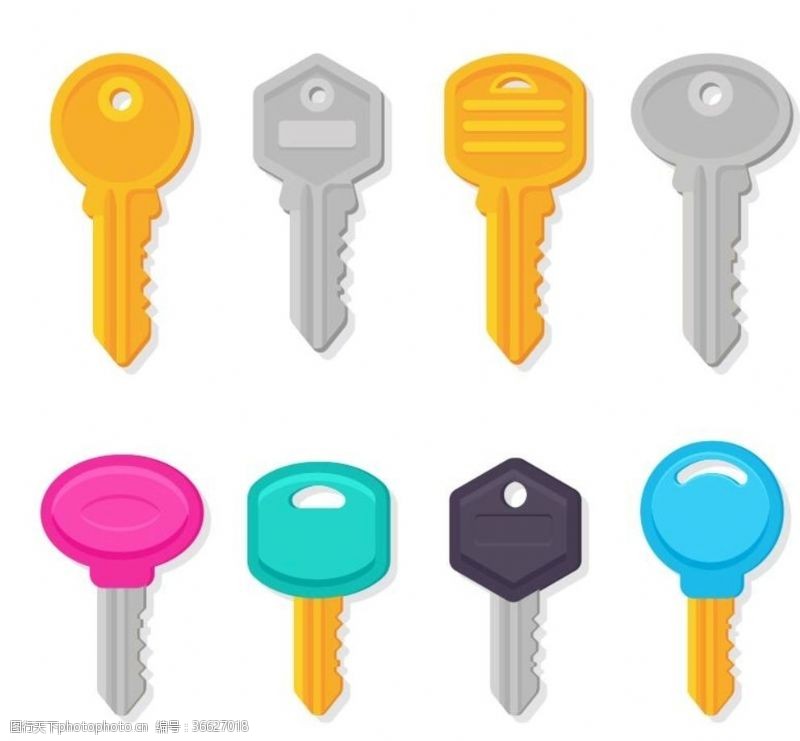 钥匙开锁矢量彩色钥匙