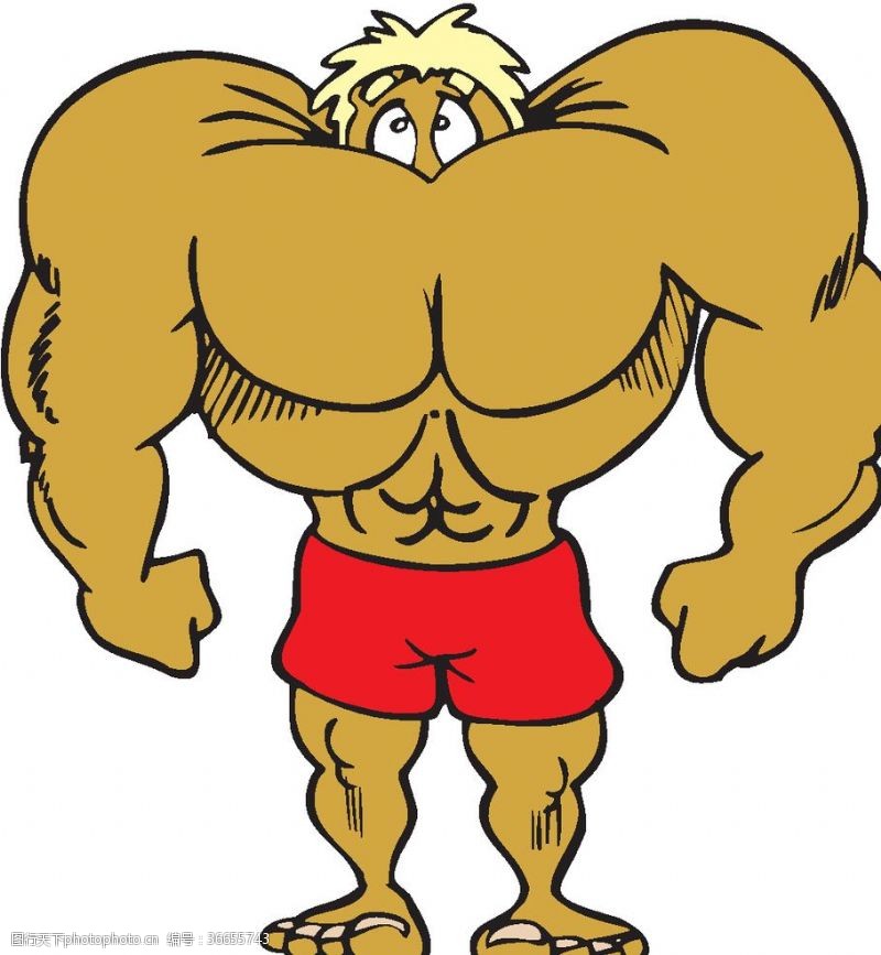 哑铃卡通健身强壮运动员肌肉
