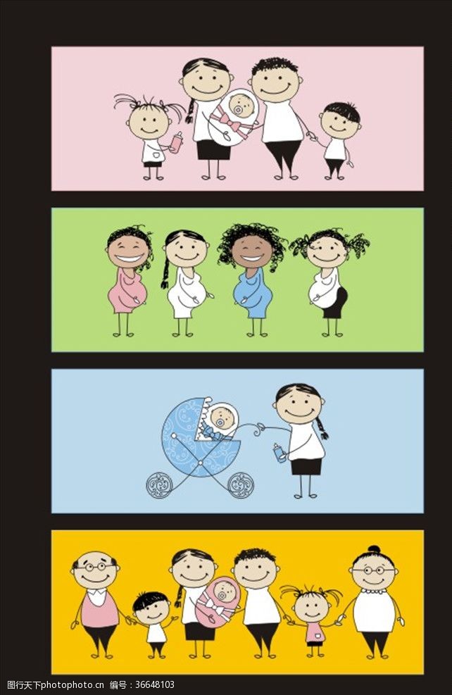 亲情教育矢量卡通孕妇母婴一家人