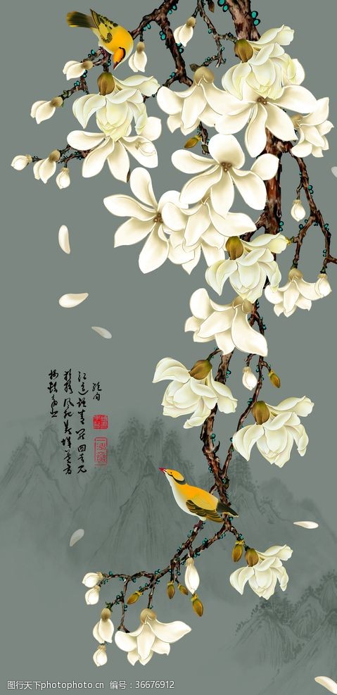 意境背景墙中式花鸟装饰画