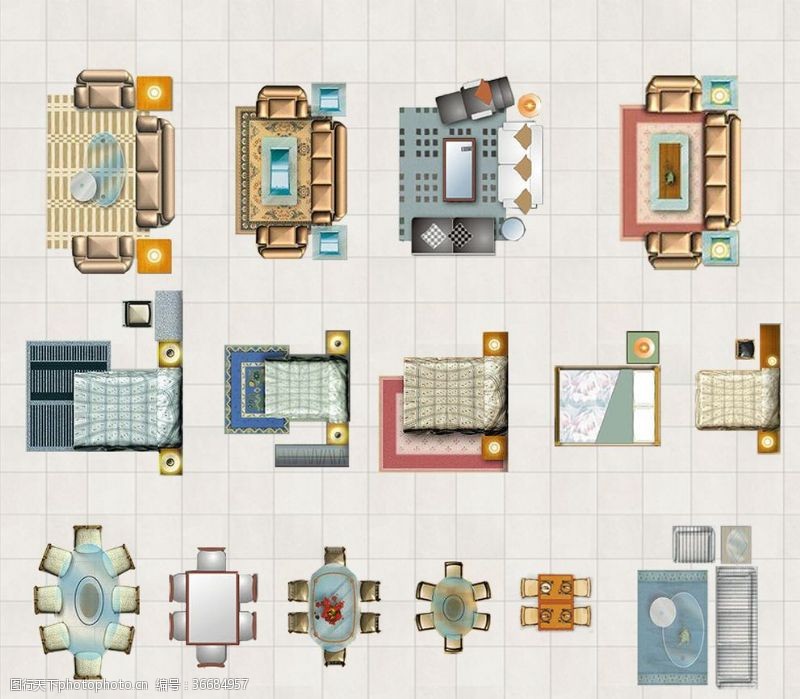 精美房地产室内家具平面彩图
