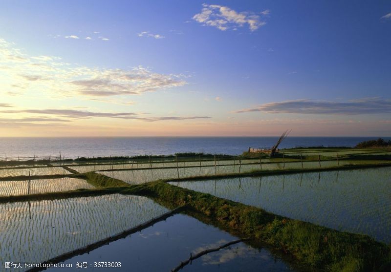 大海黄昏日落美景围湖造田湖