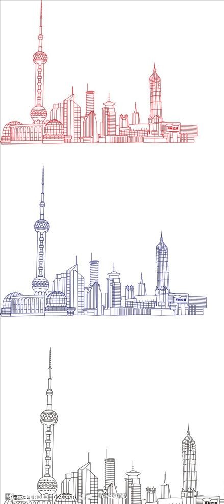 上海建筑素描矢量素材