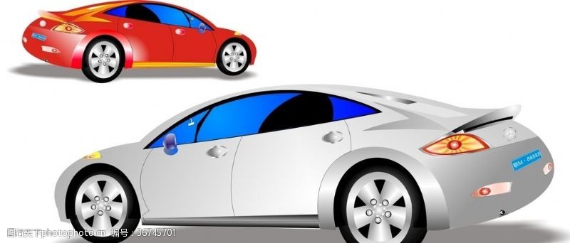 室内设计平面图3D汽车红色灰色渐变阴影矢量图