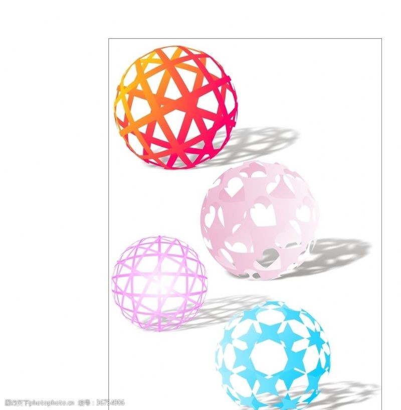 矢量立体五角形立体彩球渐变红橙粉紫蓝阴影矢量