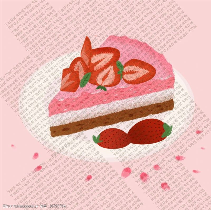 噪点插画草莓奶油巧克力蛋糕