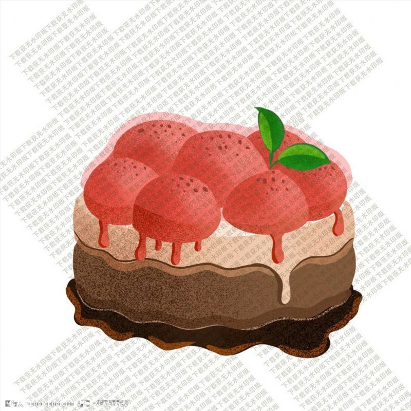 噪点插画红果果奶油巧克力蛋糕