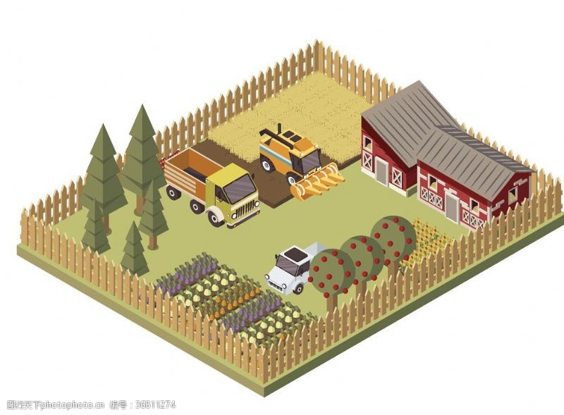 农具模型护栏农场立体平面图