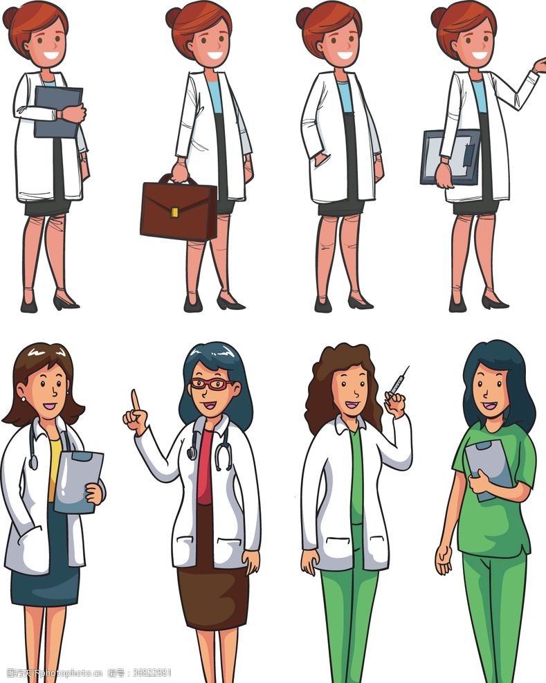 手绘女人卡通手绘女医生护士医护职业人物