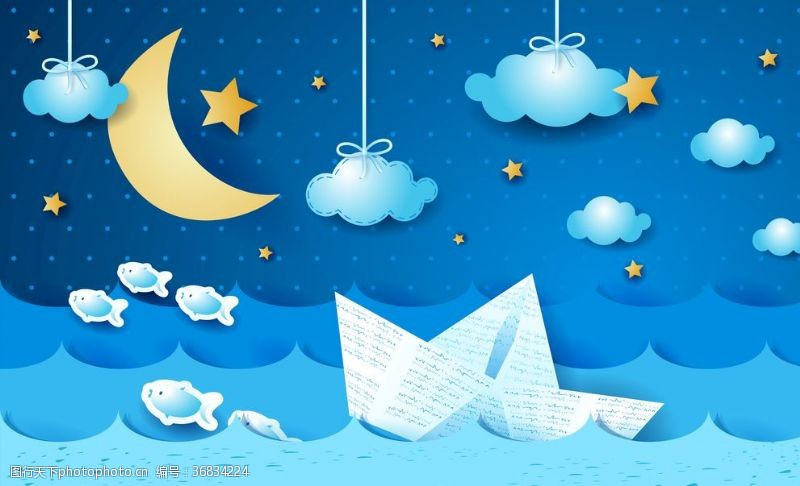 卡通月亮船蓝月亮