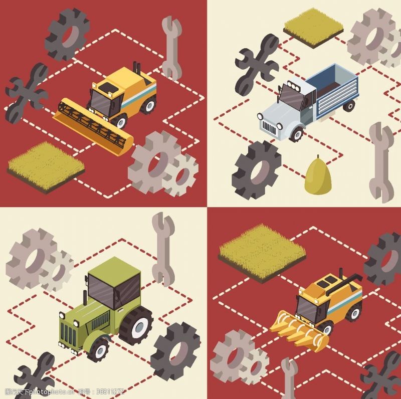 农具模型农用汽车农场立体平面图