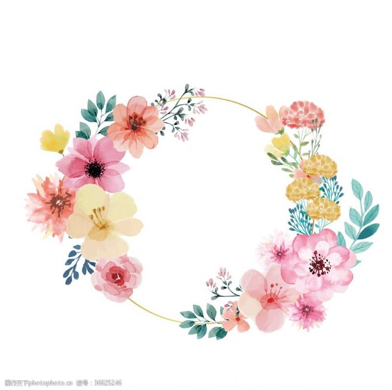 清新风格海报设计水彩花卉花环