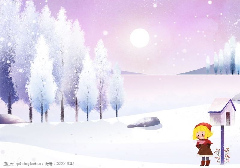 圣诞村唯美小清晰雪景插画