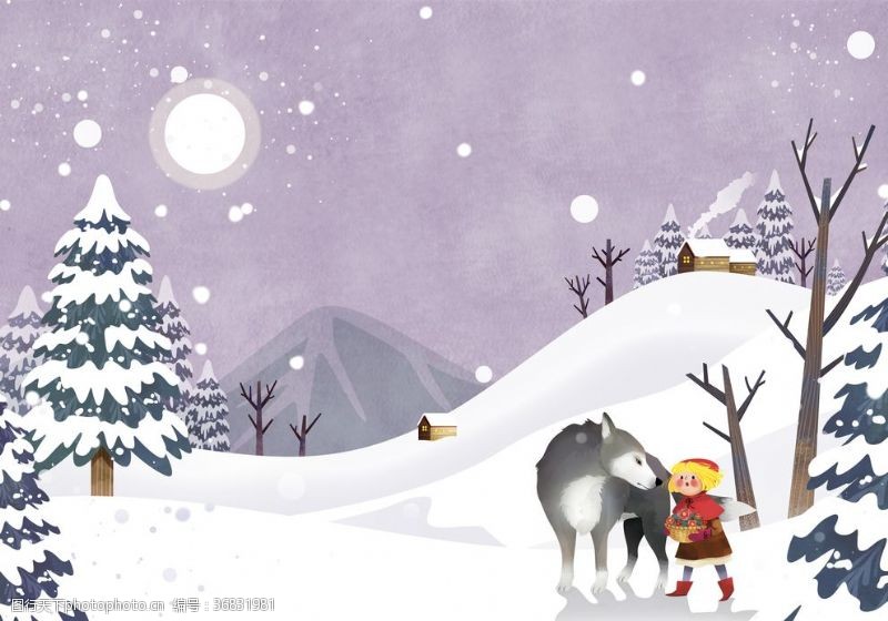 圣诞村唯美小清晰雪景插画
