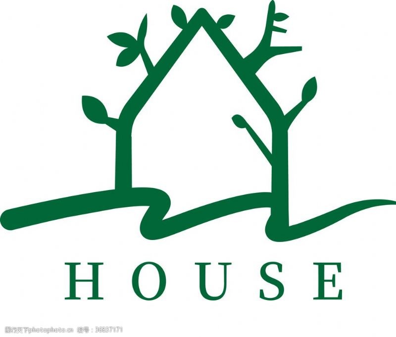 绿色网站房子绿色具象剪影卡通
