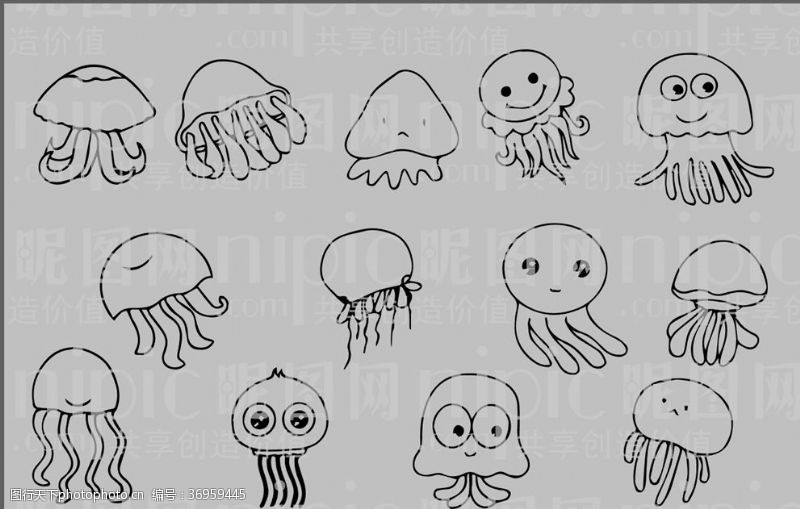 动物素描水母卡通