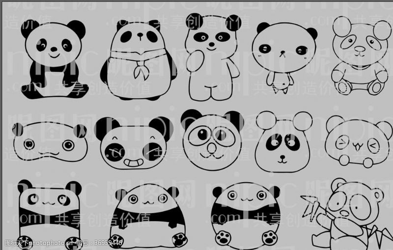 动物素描熊猫卡通