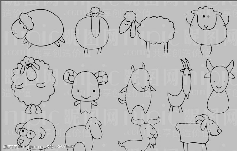 动物素描羊卡通
