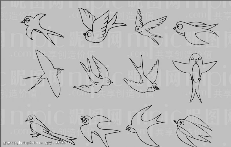 动物素描燕子卡通