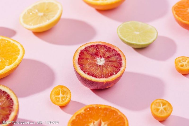 创新成果粉红色橙子西柚柑橘柠檬平铺图