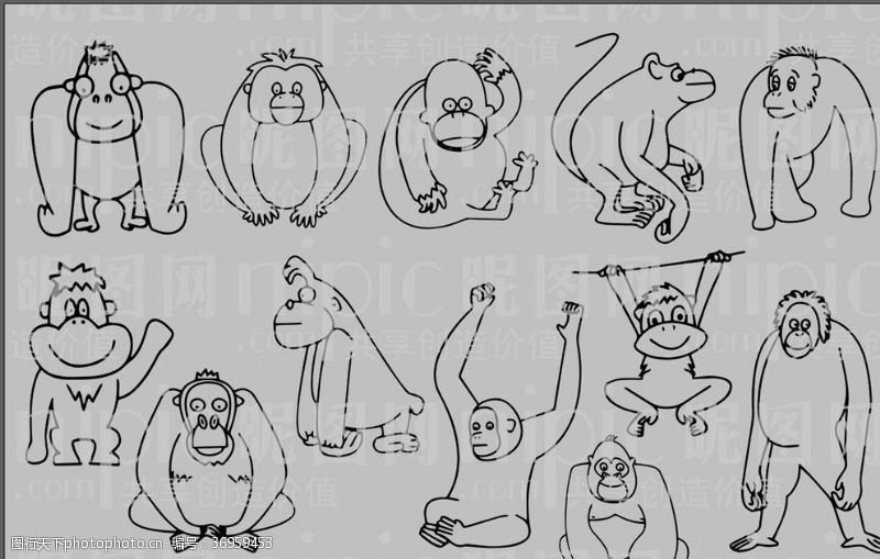 线描动物猴卡通