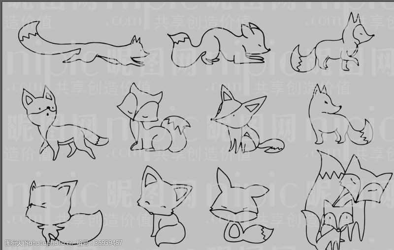 动物素描狐狸卡通