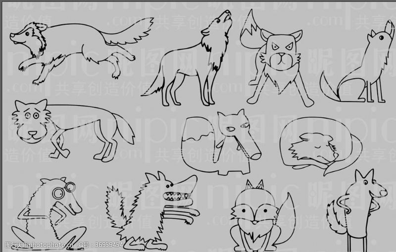 动物素描狼卡通