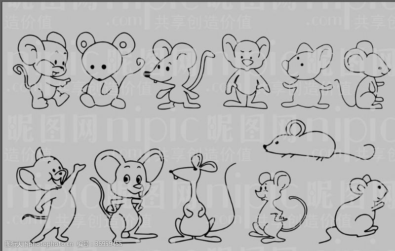 线描动物老鼠卡通