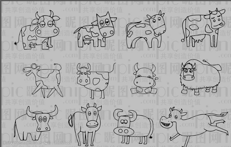 动物素描牛卡通