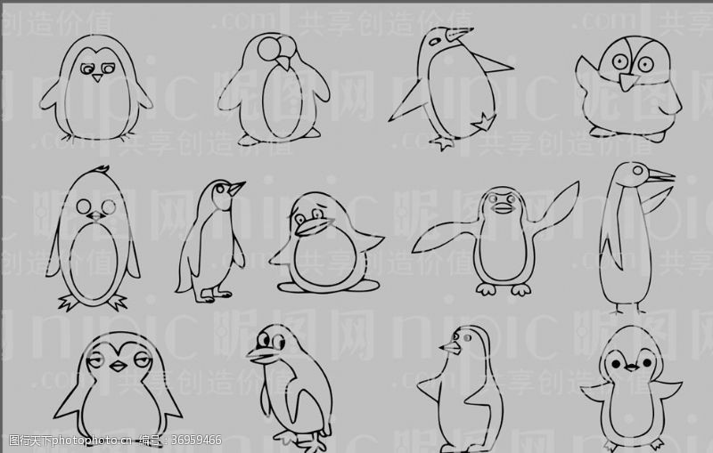 动物素描企鹅卡通