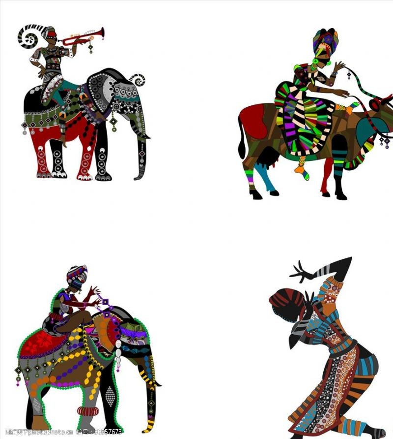 骑大象手绘傣族元素