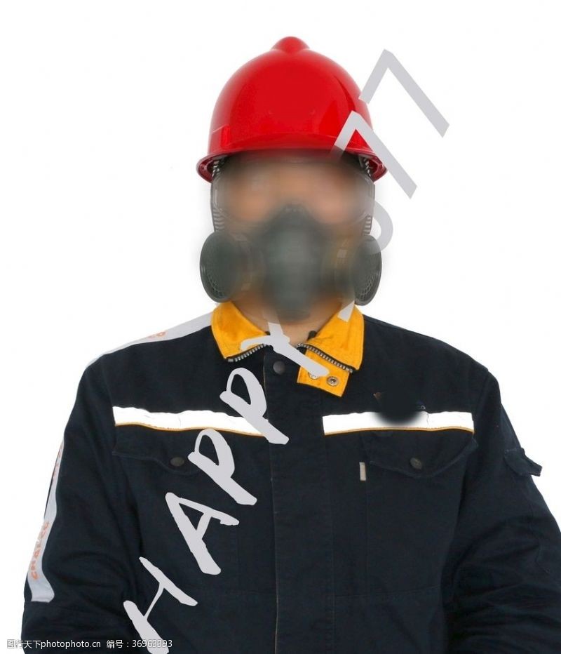 员工第一带防毒面具的工人免抠素材