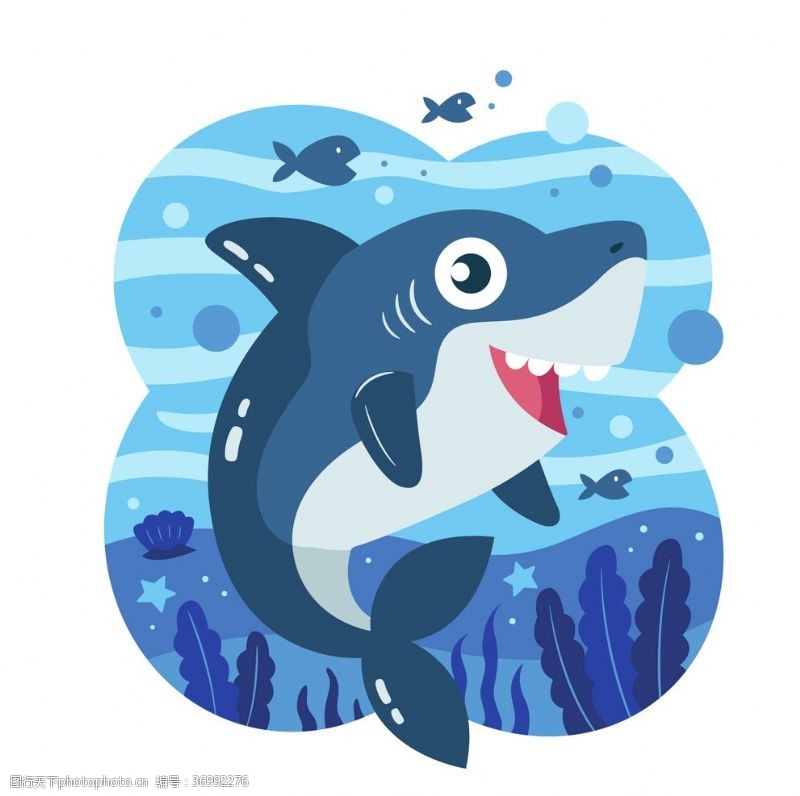 海洋生物手绘矢量鲨鱼