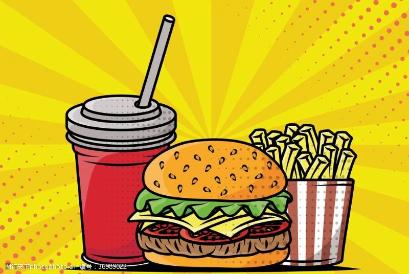 开业宣传单汉堡可乐薯片漫画气泡
