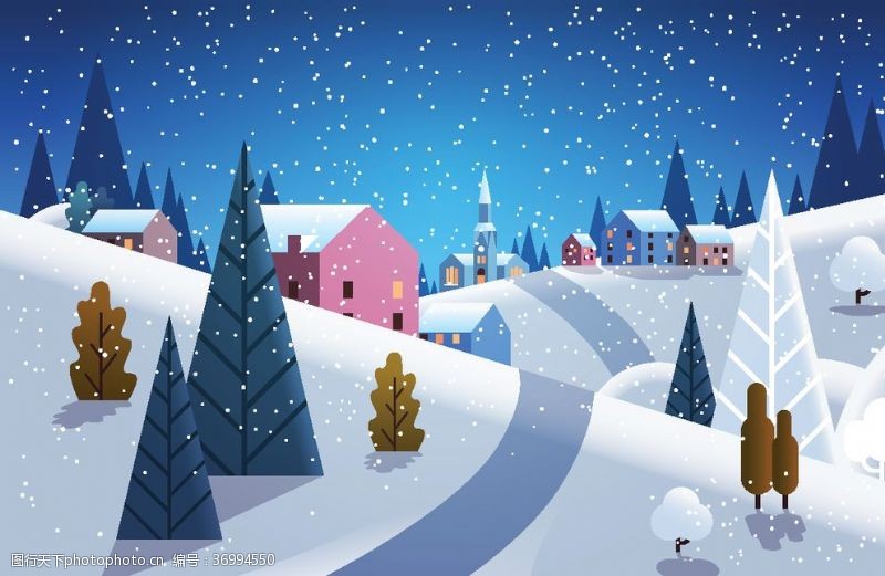 圣诞小屋冬季圣诞节城市风景插画