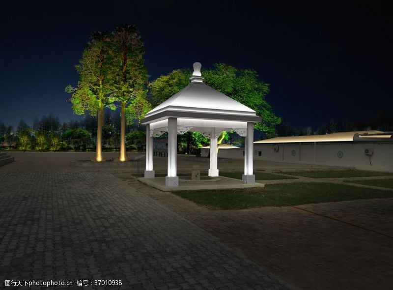 喷泉设计公园亭子灯光照明