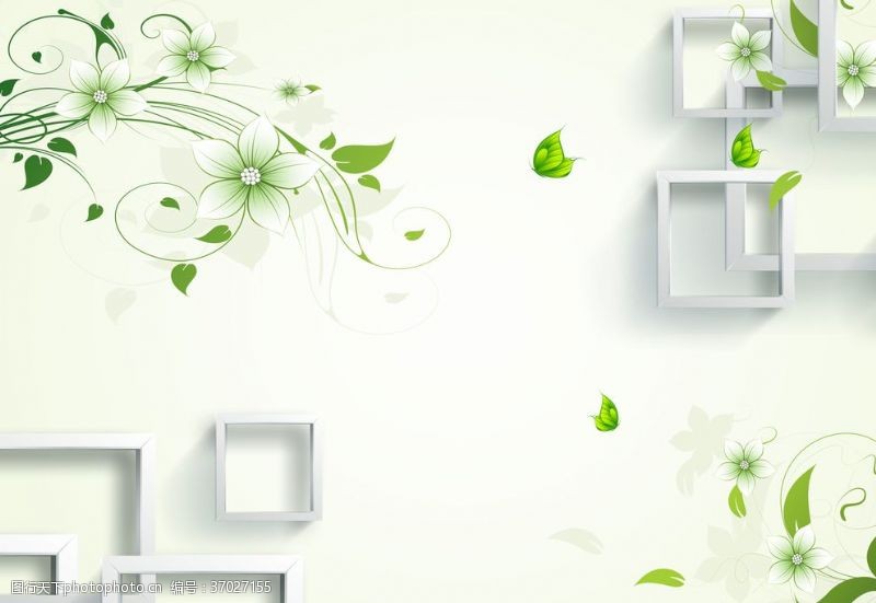 绿色花朵框背景墙3D背景花纹