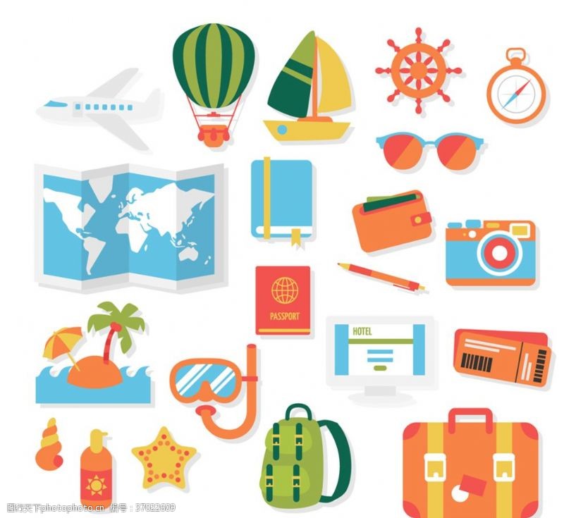 行李箱图标彩色旅行元素图标