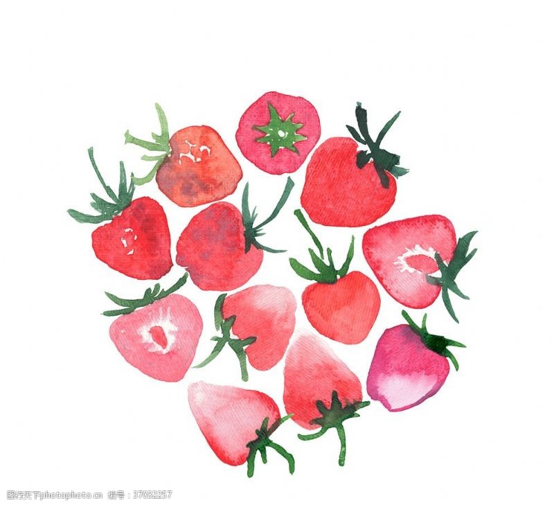 彩色手绘果汁插画草莓手绘