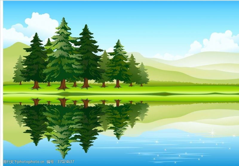 松山湖矢量手绘风景画