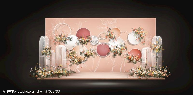 竹节椅粉橘色蔷薇花婚礼设计