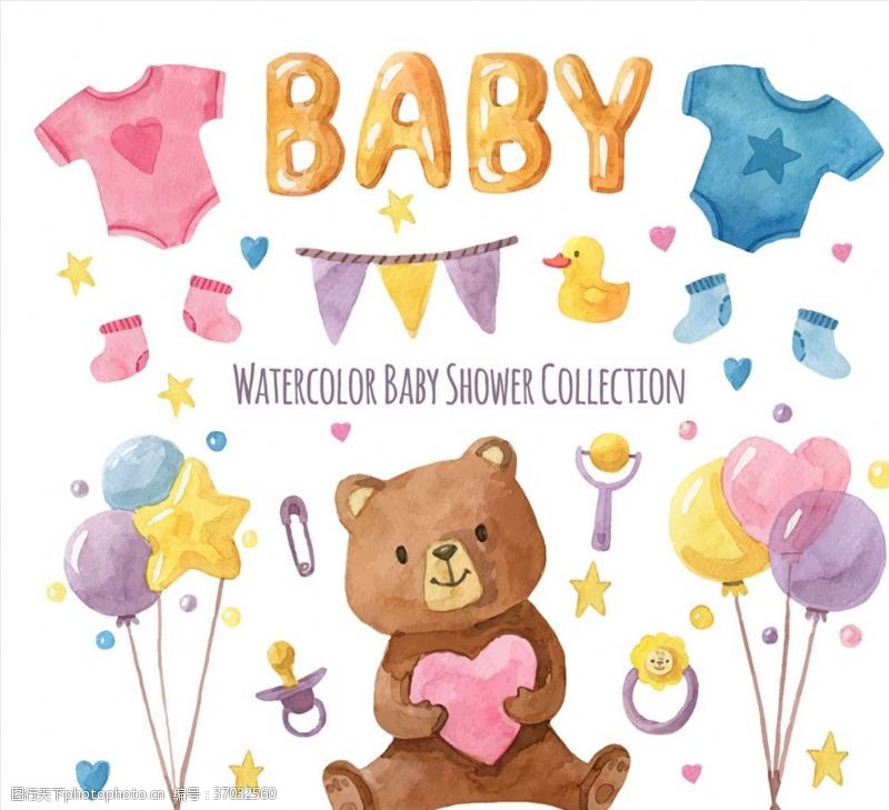 气球可爱熊迎婴派对海报矢量素材