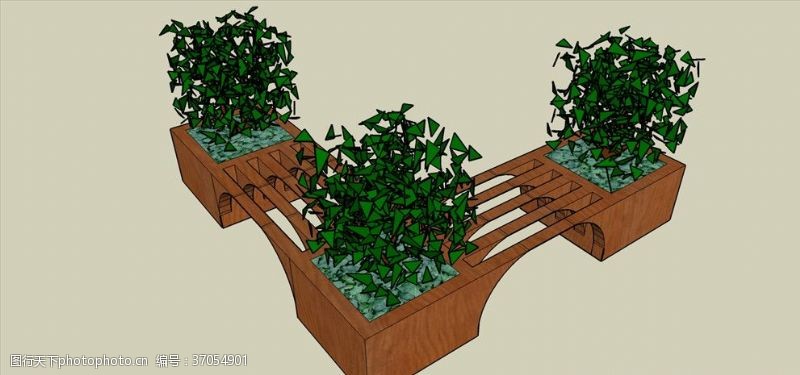 花草3d模型花盆盆景创意坐凳