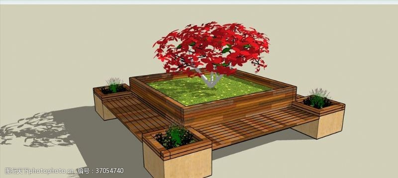 花草3d模型花坛坐凳