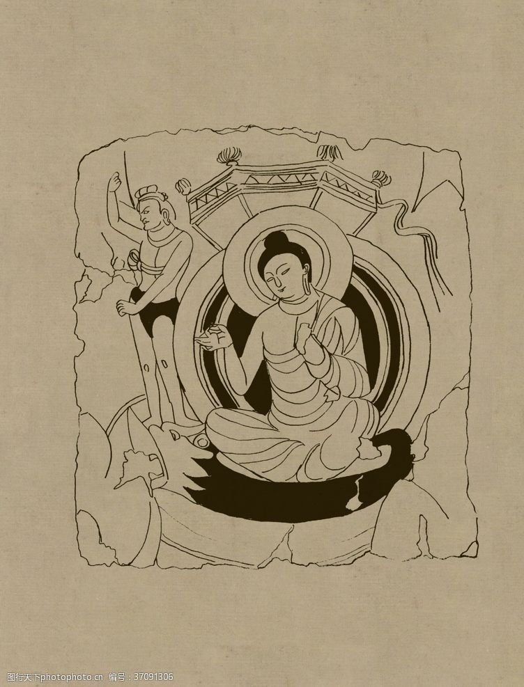 西装敦煌佛教绘画线稿图