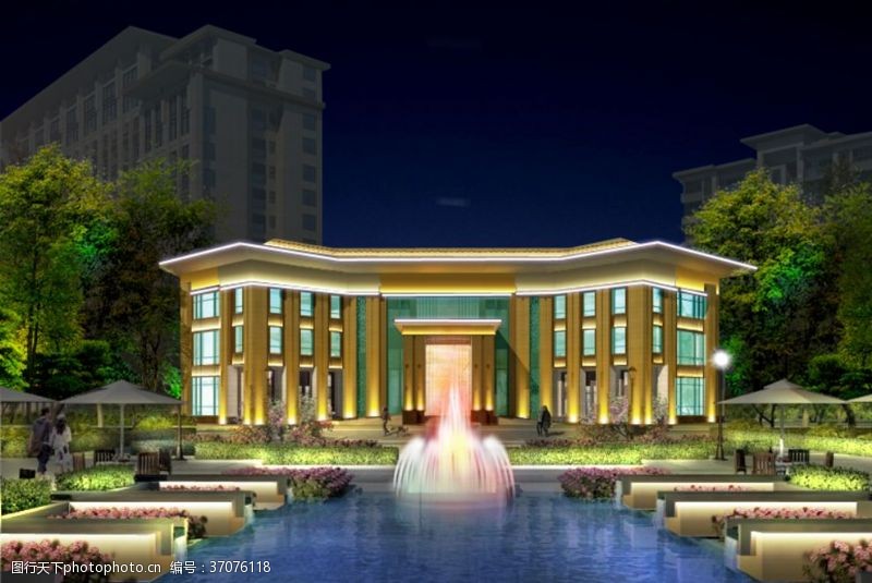 喷泉设计酒店接待中心灯光亮化